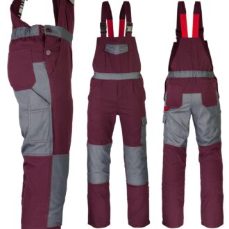 Pracovní kalhoty s laclem DELUX BURGUNDY